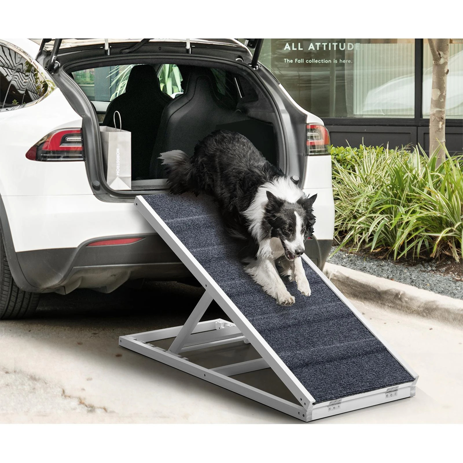 Alopet Dog Pet Ramp Adjustable Height Stairs Bed Sofa Car Foldable 100cm White