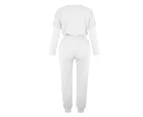 Women Comfy Casual Long Sleeve T-Shirt Top Pants Trousers Loungewear Homewear Outfit Tracksuit 2pcs/Set - White