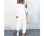 Women Comfy Casual Long Sleeve T-Shirt Top Pants Trousers Loungewear Homewear Outfit Tracksuit 2pcs/Set - White
