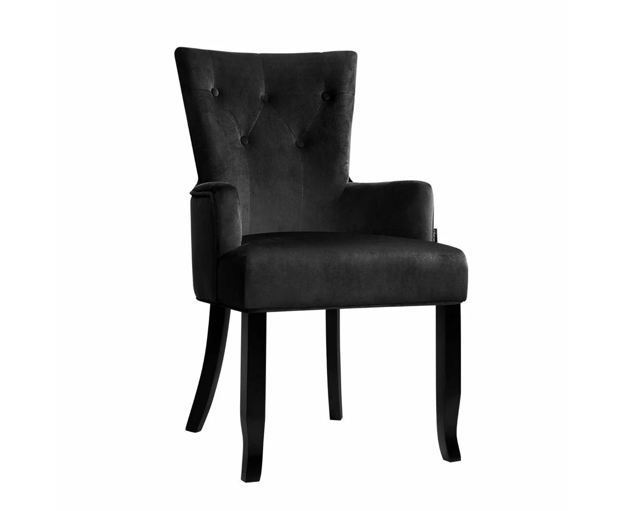 Dining Chairs French Provincial Chair Velvet Fabric Timber Retro Black