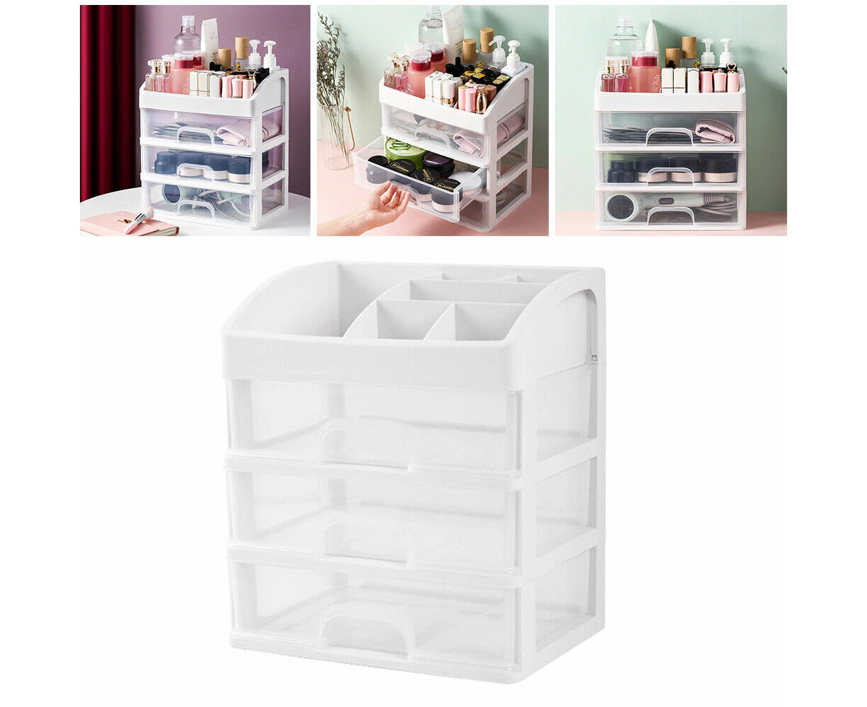 3 Drawers Storage Box Desk Makeup Case Organiser Container Cosmetic Organisation