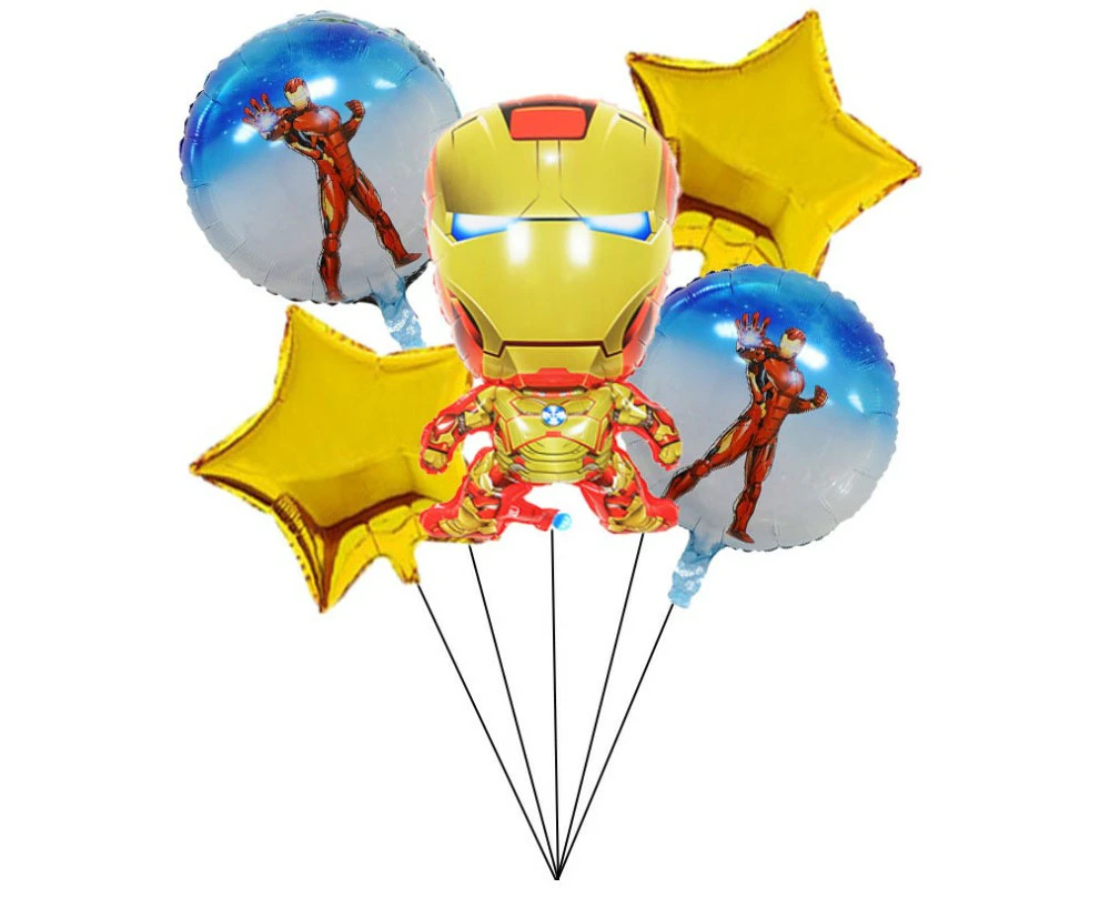 5PCS Marvel Avengers Superhero Foil Balloons Set Spiderman Iron Man Party - Iron Man Set