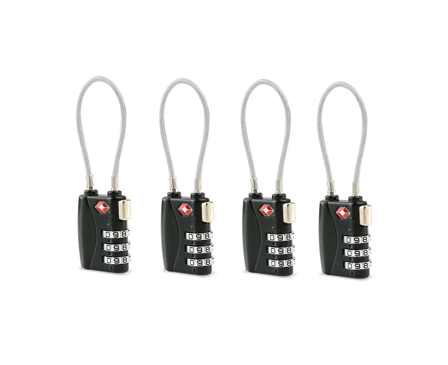 4pcs Portable TSA Approved Security Cable Luggage Lock 3-Digit Combination Password Lock Padlock (Black)