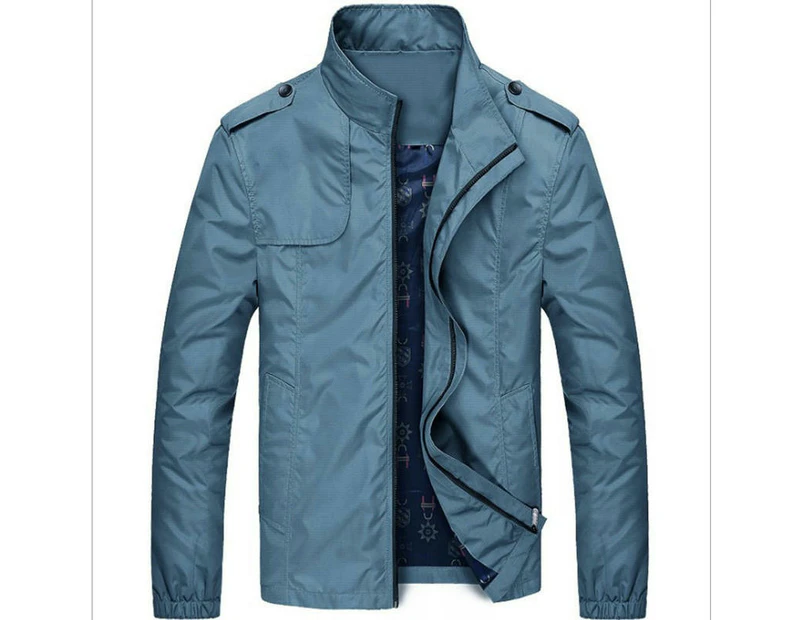 Men's Casual Jacket Outdoor Windbreaker Lightweight Flight Jackets-Grey blue