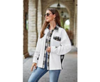 Women's Waffle Knit Plaid Shacket Hooded Jacket Loose Long Sleeve Tops-Deep khaki