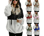 Women's Fuzzy Fleece Jacket Sherpa Zip Up Outerwear Coat Oversized Hoodie with Pockets-Wine red