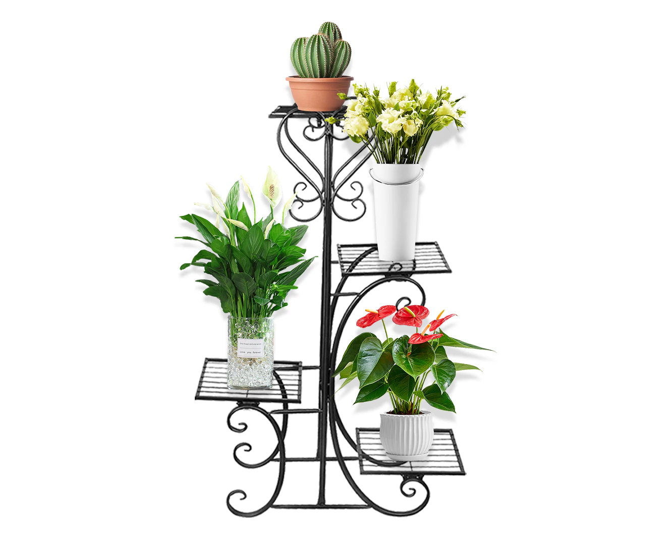 DelSol 4 Tier Metal Plant Stand Garden Display Flower Holder Rack Shelf Home Indoor Outdoor Black