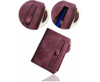 Women's Rfid Small Bifold Leather Wallet Ladies Mini Zipper Coin Purse id card Pocket,Slim Compact Thin Purple