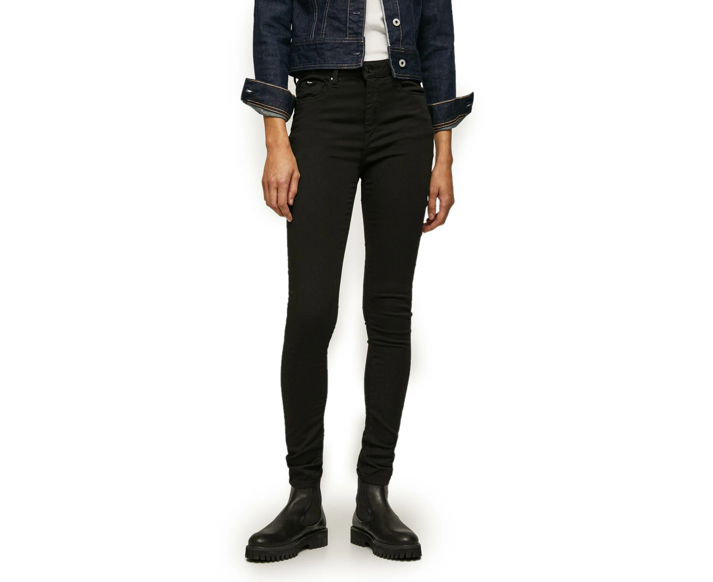 Pepe Jeans Womens Plain Black Jeans with Worn-Out Effect - Black