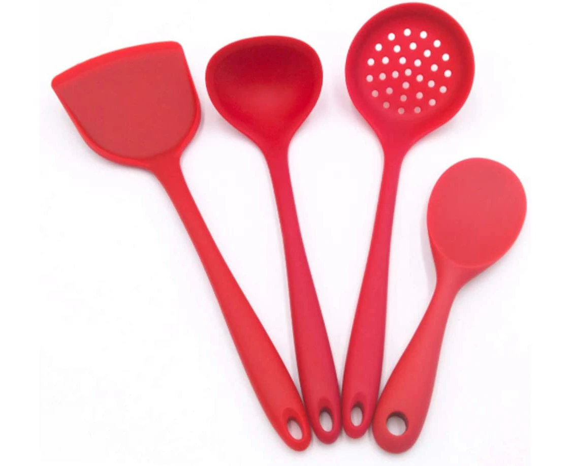 Silicone Kitchen Utensils 4 Pack Set -Silicone Cooking Utensils Set - Turner Spatula, Skimmer, Ladle and Spoon Spatula - Nonstick Kitchen Utensils Set