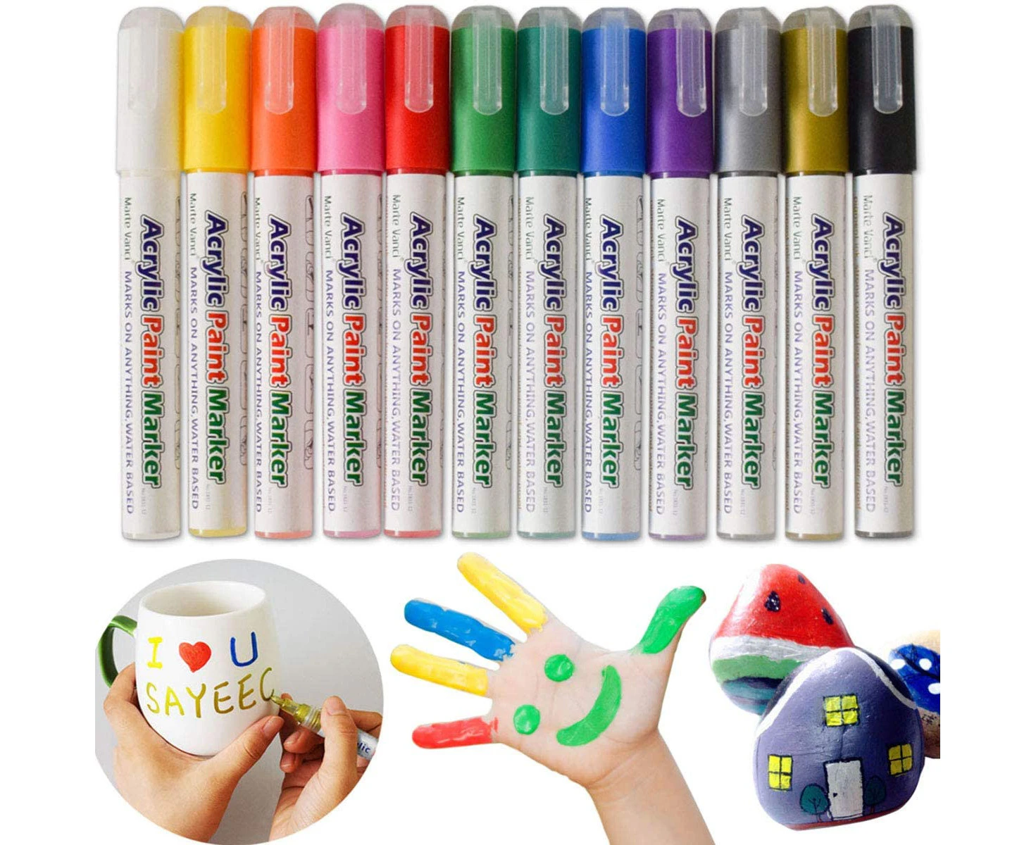 Acrylic Paint Marker Pens Set Of 12 Reversible Tip Colored Artist Gold Marker Coloring Pen For Rock Painting Mug Design Ceramic Glass Metal Wood