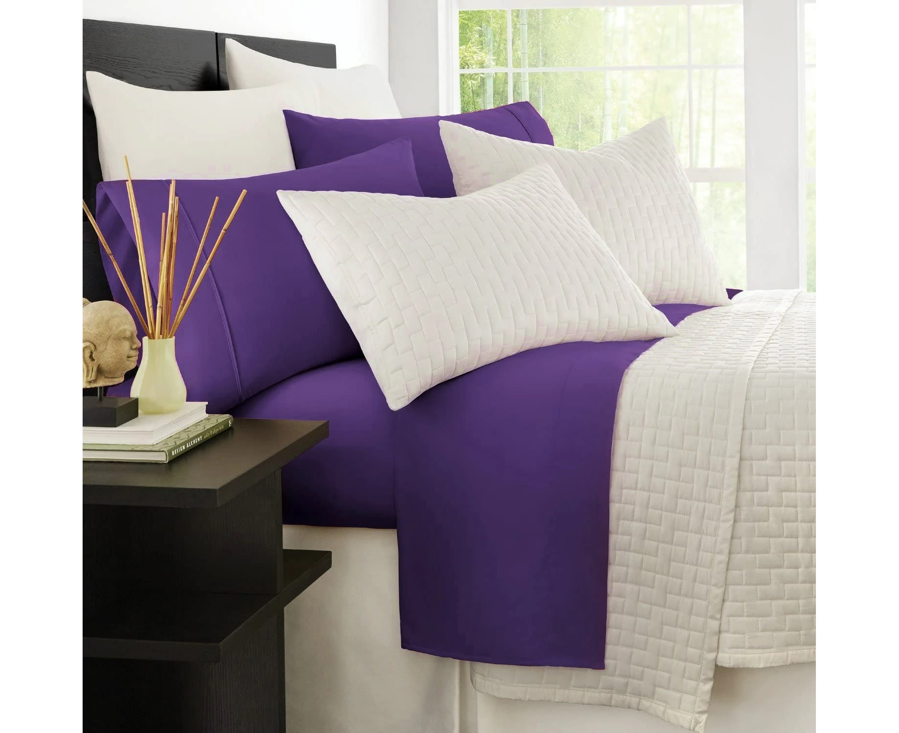 Hotel Bedding 1800TC Ultra Soft Sheet Sets Flat & Fitted Sheets with Pillowcase - Purple