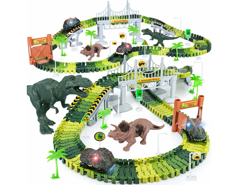 Dinosaur Toys,Create A Dinosaur World Road Race,Flexible Track Playset and 1 pcs Cool Dinosaur car for 3 4 5 6 Year & Up Old boy Girls Best Gift