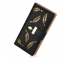 Women's Long Leaf Bifold Wallet Leather Card Holder Purse Zipper Buckle Elegant Clutch Wallet Handbag for Women  Black