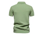 Mens Knitted Polo Shirts Casual Henley Shirts Regular Fitted Work Shirts for Men-Green