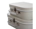 Set of 2 Suitcase Gift Boxes Hamper Pale Grey Keepsake Storage Baby Shower