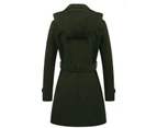 Women's Double Breasted Pea Coat Hooded Long Winter Trench Coat-black