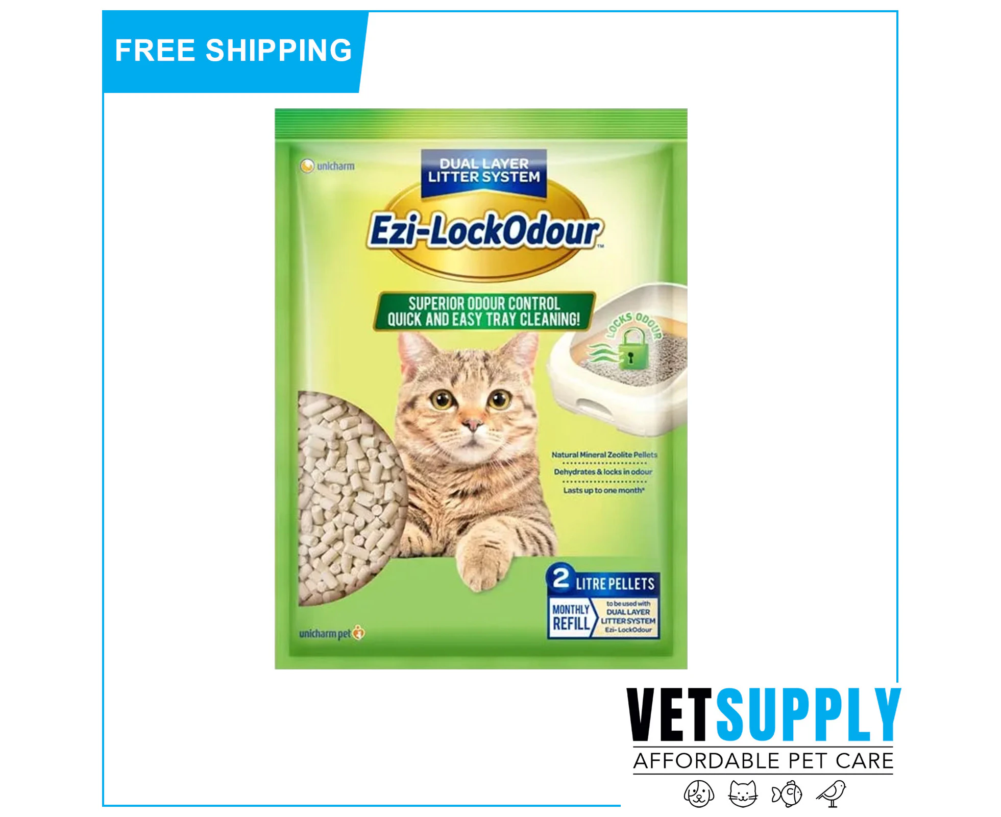 Ezi-Lockodour Natural Mineral Zeolite Cat Litter Pellets 2 Kg