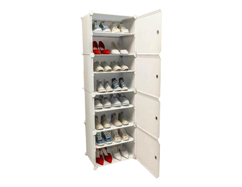White Cube DIY Shoe Cabinet Rack Storage 1 Column 8 Row - Clear Door