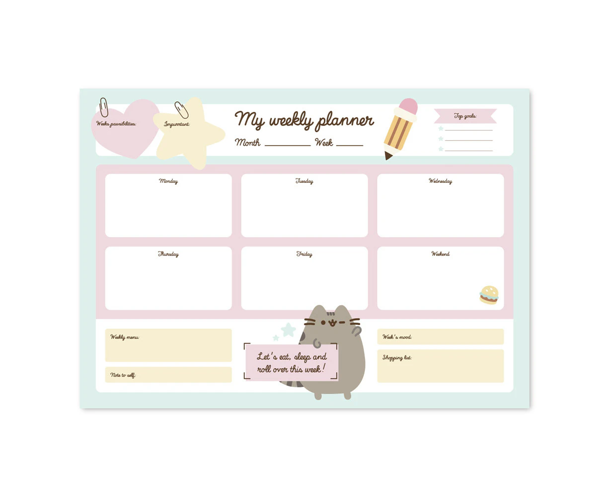 Official Pusheen A3 Desk Pad with Daily, Weekly and Monthly Calendar, Desktop Planner, Desktop Note Pad, 54 Undated Tear Off Sheets, 11.7 x 16.5 inc - MKTP