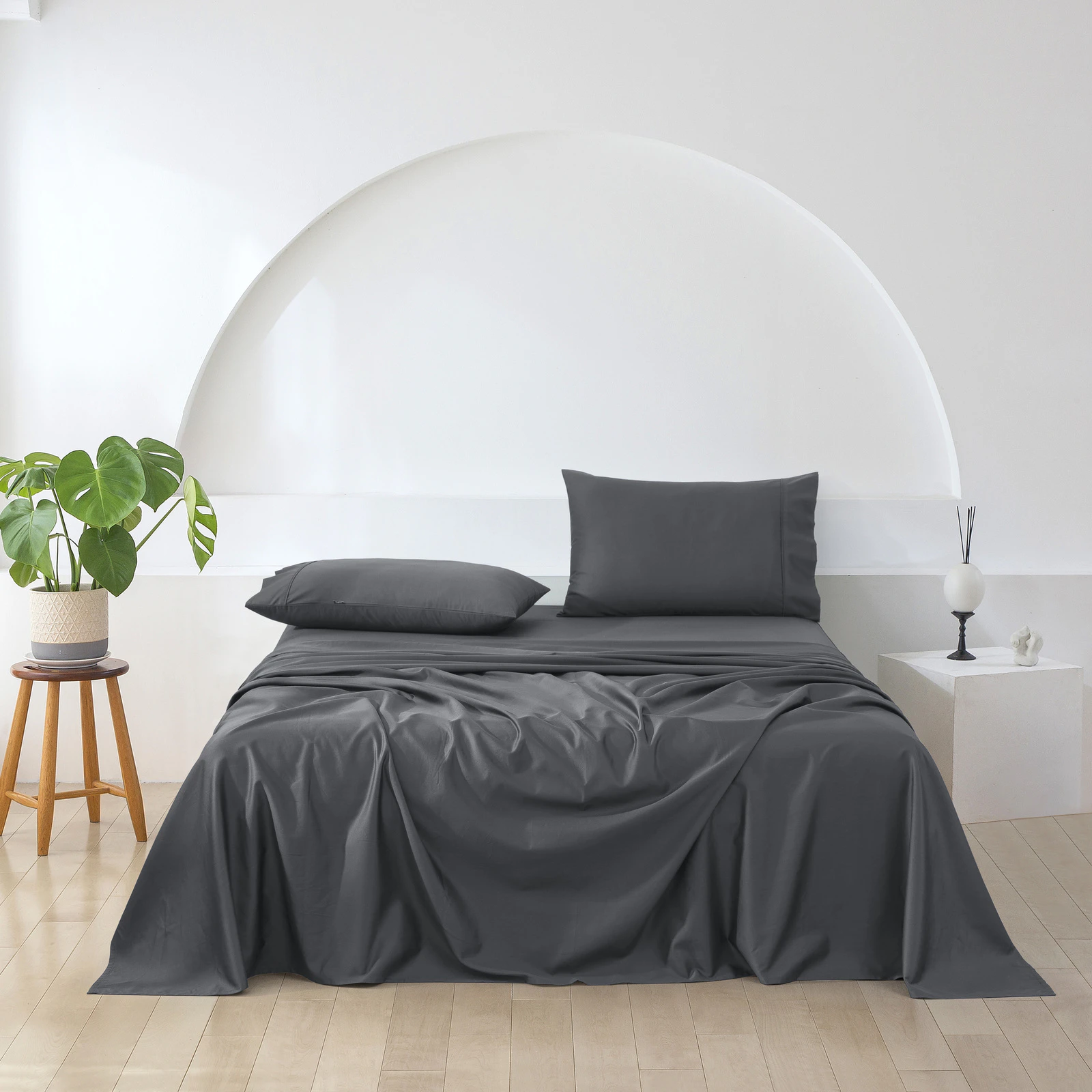 Essn 500TC Cotton Sateen Sheet Set Charcoal Queen Bed