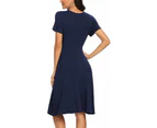 Womens Sexy V-Neck Summer Dress Elegant Dress Beach Dresses with Pockets-Dark Blue