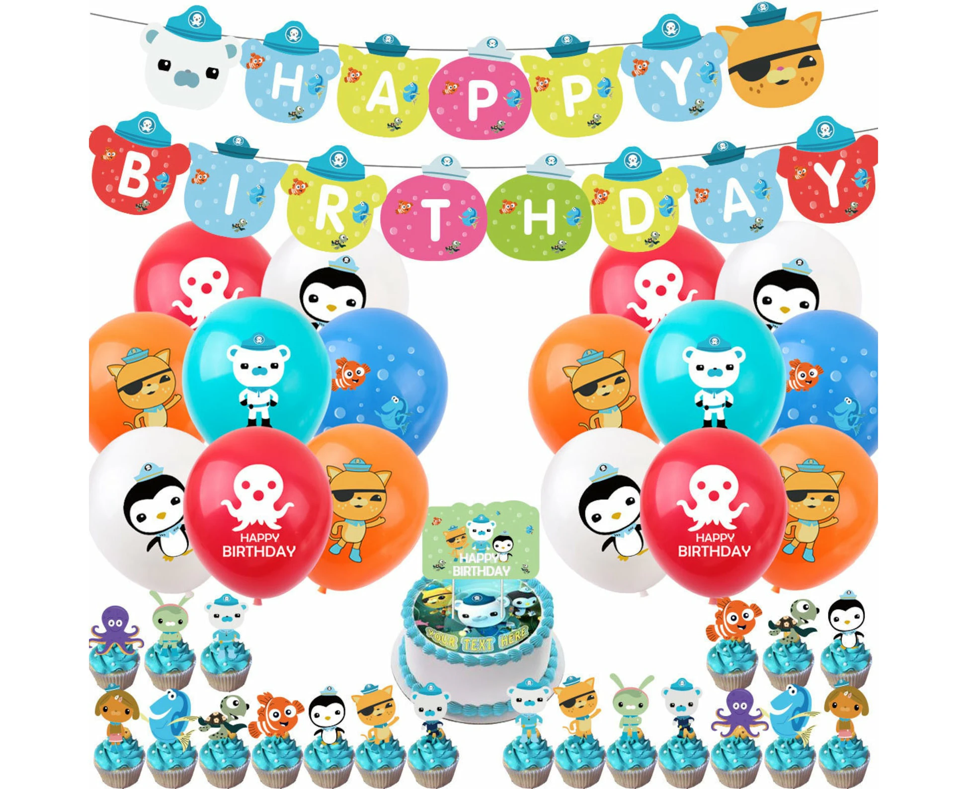 Octonauts Party Decorting Set | Birthday Banner | Cake Cupcake Toppers | Latex Balloons | Kids  Cartoon Theme Birthday Party Decorations