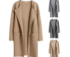 Women's Cardigan Sweater Casual Lapel Open Front Long Jackets Trench Clothes-Dark brown