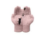 puluofuh 1 Pair Women Cartoon Kitten Fish Knitted Gloves Outdoor Warm Thickening Mittens-Black