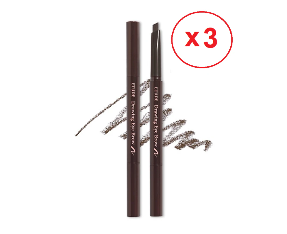 3 x Etude House Drawing Eye Brow #1 Dark/Black Brown Eyebrow Pencil 0.25g