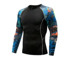 Men' Digital Printing Tights Stretch Fitness Sports T-Shirt Quick-Drying Shirt Long Sleeve Top -TC-132 One Piece Top