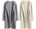 Women's Cardigan Coat Casual Lapel Open Front Long Jackets Trench Clothes-Grey blue