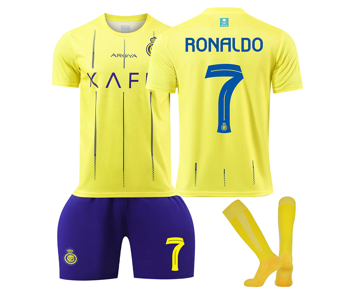 2324 Al-Nassr FC Home Boys Men's Football Soccer Jersey Training Suits Ronaldo 7 With Yellow Socks