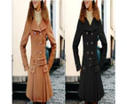 Women's Double Breasted Coat Winter Thick Mid-Long Overcoat Jacket with Belt-black