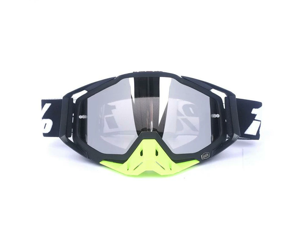 Motorcycle Racing Goggles Motocross Mx Mtb Atv Utv Dirt Bike Off-Road Eyewear Au - Black+Green(Clear Lens)