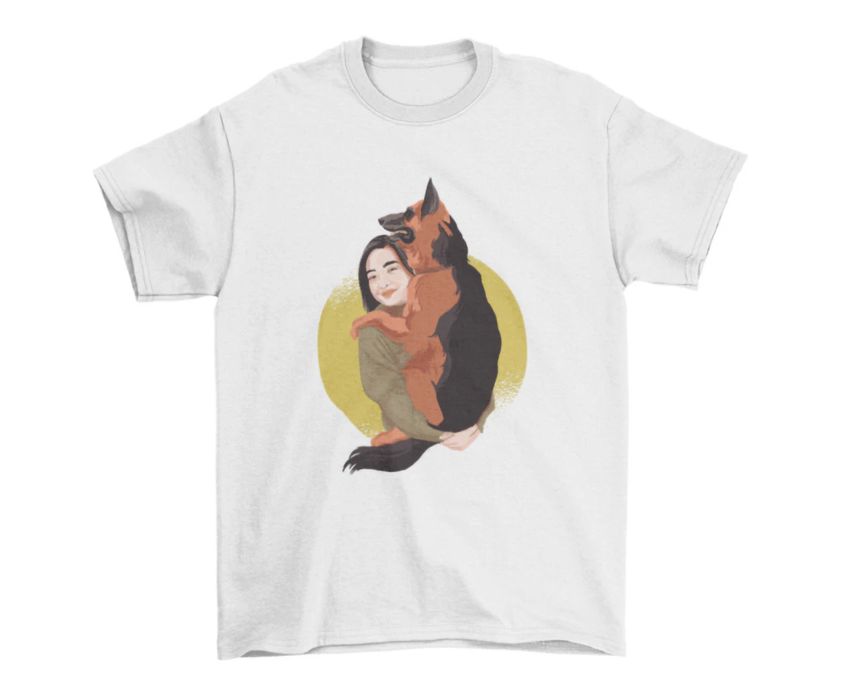 Woman and German Shepherd Dog Tee Shirt T-Shirt - Clear