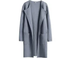 Women's Cardigan Coat Casual Lapel Open Front Long Jackets Trench Clothes-Grey blue