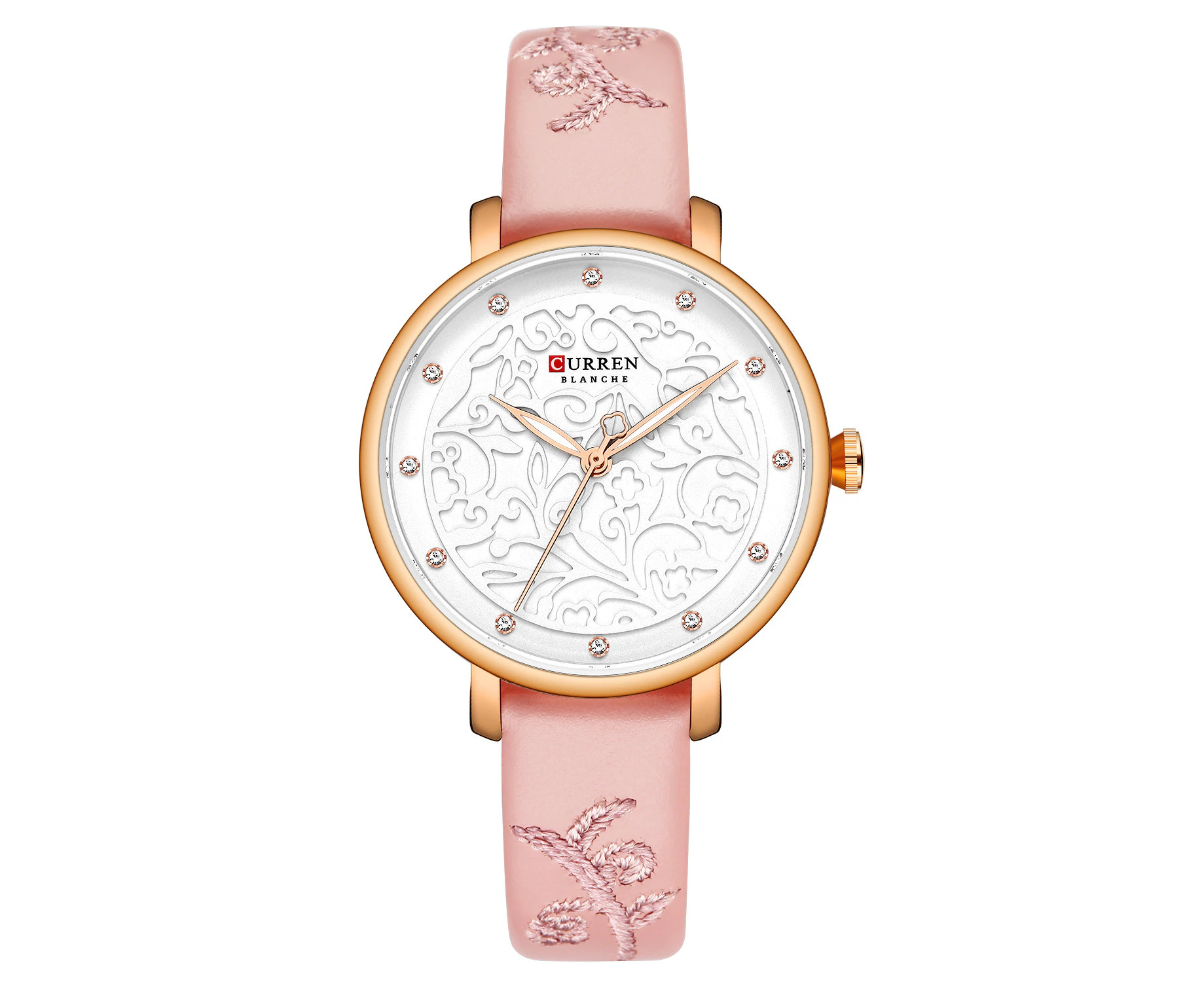 Women's fashion Watches, Elegant Lady's Watch Leather Band Ladies Watch for Women Waterproof Leisure Quartz Stone Watch-Rose white white