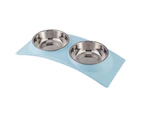 Dog Cat Double Bowls Stainless Steel Pet Bowls, Food Water Feeder Cats Small Dogs blue