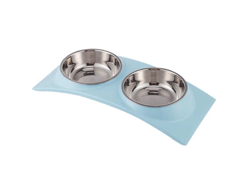 Dog Cat Double Bowls Stainless Steel Pet Bowls, Food Water Feeder Cats Small Dogs blue