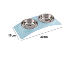 Dog Cat Double Bowls Stainless Steel Pet Bowls, Food Water Feeder Cats Small Dogs blue