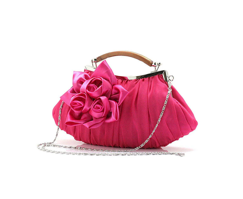 Tenpell Womens Silk Flowers Evening Bags Clutch-RoseRed