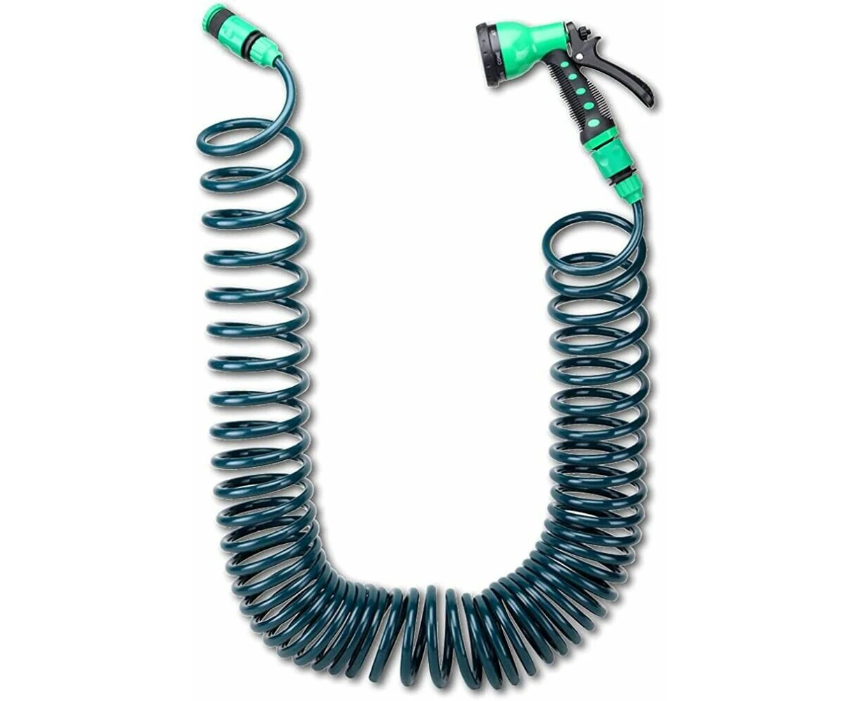 Garden Greens Garden Hose Set Coil Design 7 Dial Spray Gun & Fittings - 15m