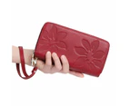 Women's Wallet Large Capacity Double Zip Around Credit Card Holder Leather Ladies Wallet with RFID Blocking Phone Wristlet Purse Wine Red