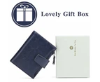 Small Women Wallet Genuine Leather RFID Blocking Bifold Zipper Pocket Card Holder with ID Window Navy Blue