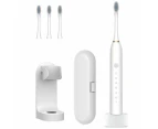 Newest Ultrasonic Electric Toothbrush Rechargeable USB with Base 6 Mode Adults Sonic Toothbrush IPX7 Waterproof Travel Box Holder - White