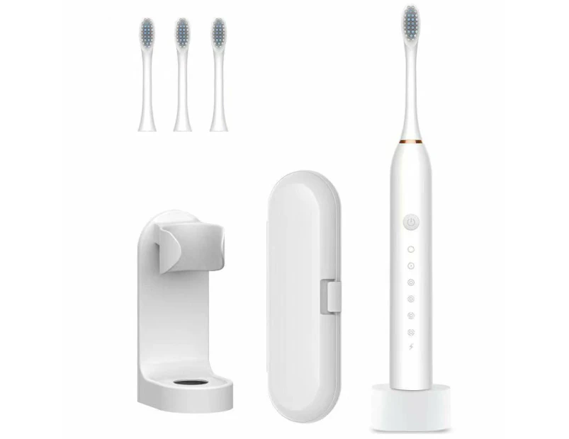 Newest Ultrasonic Electric Toothbrush Rechargeable USB with Base 6 Mode Adults Sonic Toothbrush IPX7 Waterproof Travel Box Holder - White