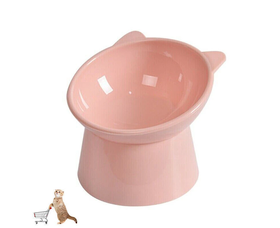 Pink Elevated Pet Bowl Cat Dog Feeder Food Water High-foot Anti Vomiting Tilted Bowl