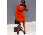 Women's Solid Color Casual Long Sleeve Lapel Button Blazer Jacket-orange