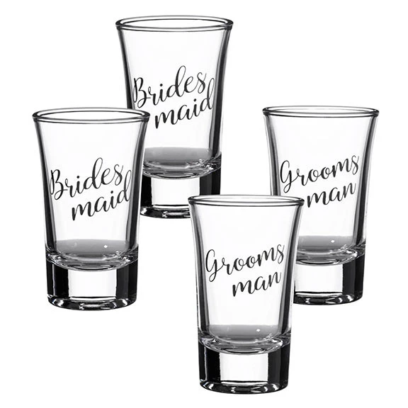 Wedding Shot Glasses x 4 Bridal Party Gifts Will You Be My Groomsman Bridesmaid